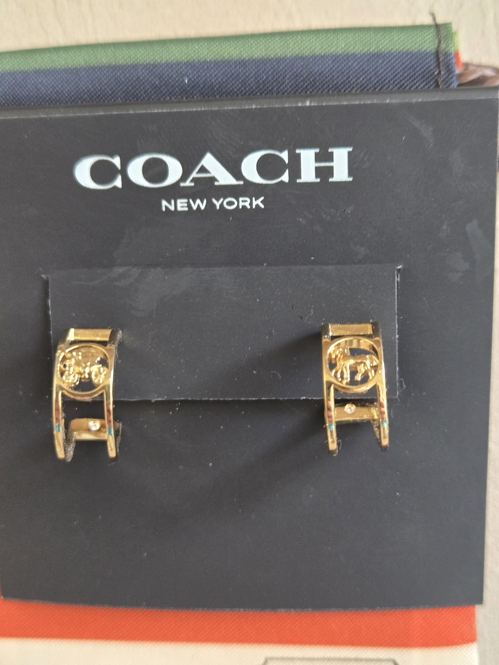 Coach Gold Hoop Logo Horse And Carriage Earrings - Picture 3 of 7